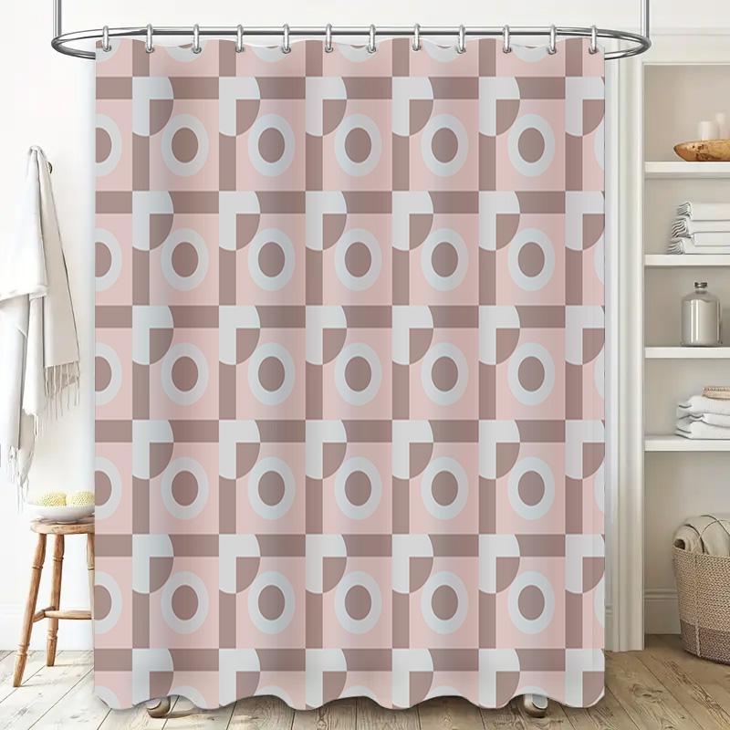 Modern Geometric Bath Shower Curtain Waterproof Bathroom Decor for Home Decoration In White Pink (180x240cm)
