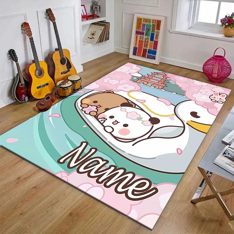 Benutzerdefinierte Yier BuBu Bärenmatte mit personalisiertem Namen, waschbarer Polyester-Teppich für den Innenbereich, Eingangsbereich, Geschenk für Weihnachten, Ostern, Thanksgiving Day