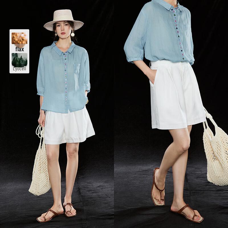 Wudao Tencel Linen Lace Casual Shorts M