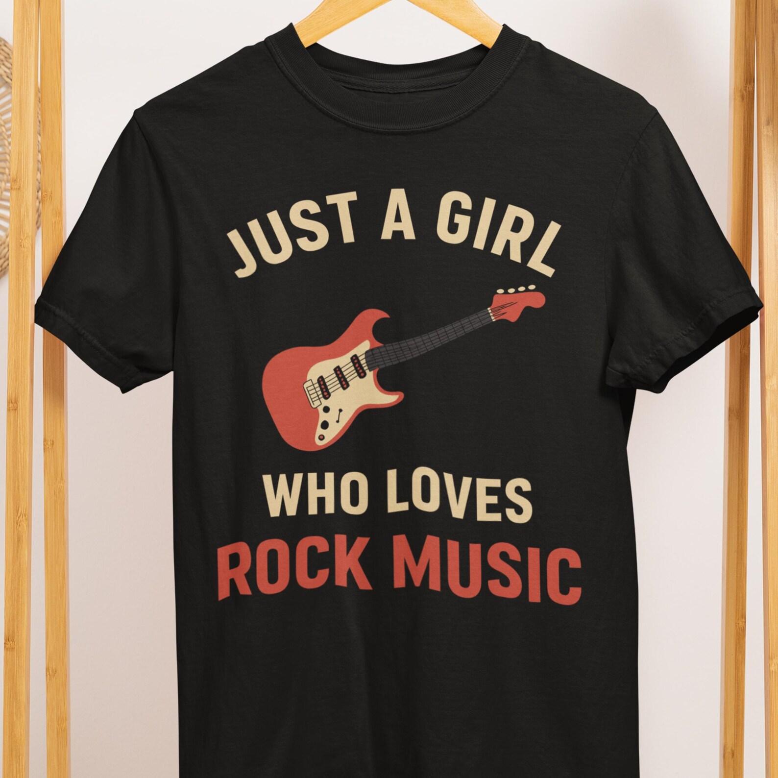 Just a Girl Who Loves Rock Music Shirt - Retro Guitar Tee for Music Lovers S
