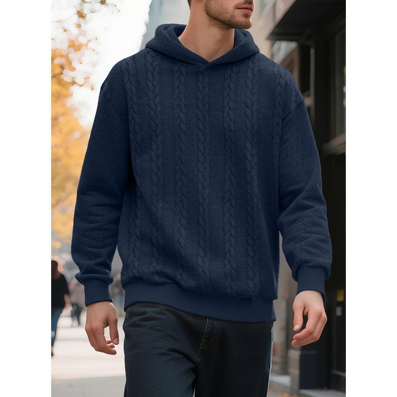 Men's Large Size Autumn and Winter Casual New Thickened Jacquard Hooded Sweater Long Sleeve Men's Top