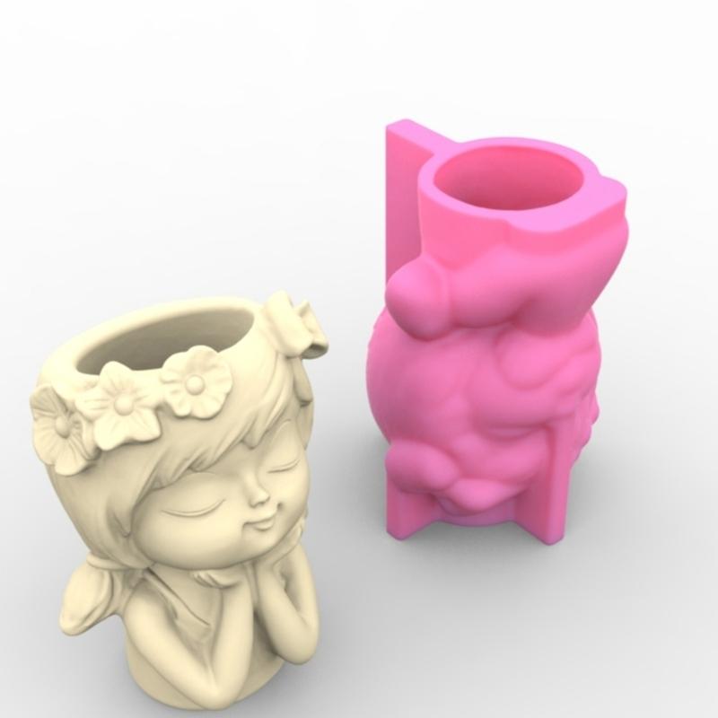 Geometric Bowknot Flower Girl Gypsum Silicone Mold Storage Box Mold for Making Succulent Plant  Flower  Pen Holder