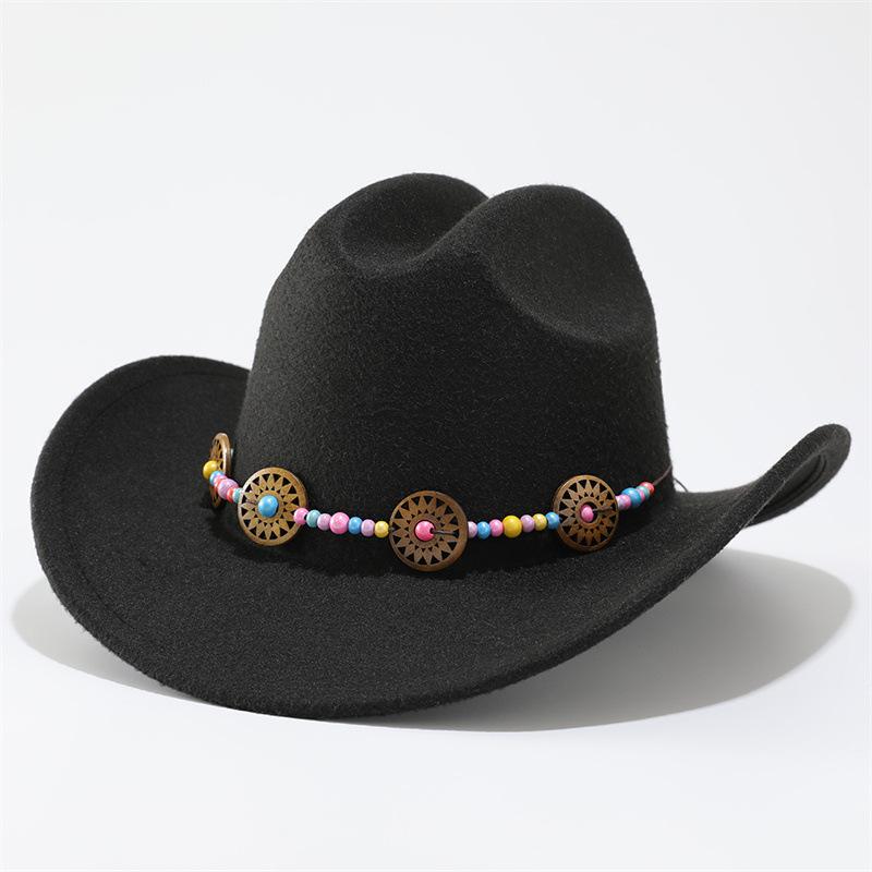Vintage Western Cowboy Hat Ethnic Curled Top Hat Jazz Hat Travel Vacation Sun Hat Men and Women
