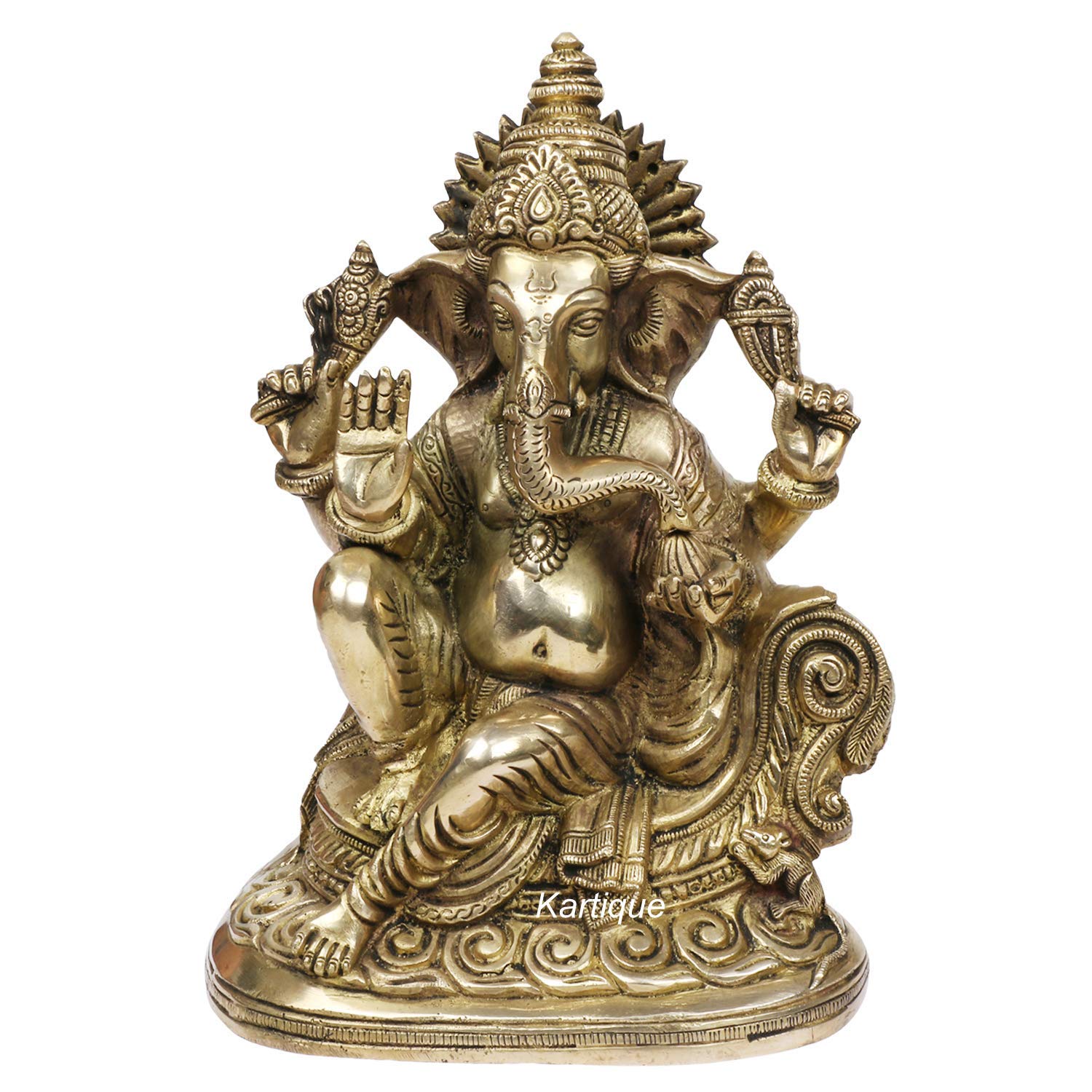 God Ganpati, Ganesha Vinayak Statue, Lord Ganesh Idol, Brass, Gold - 10 Inch