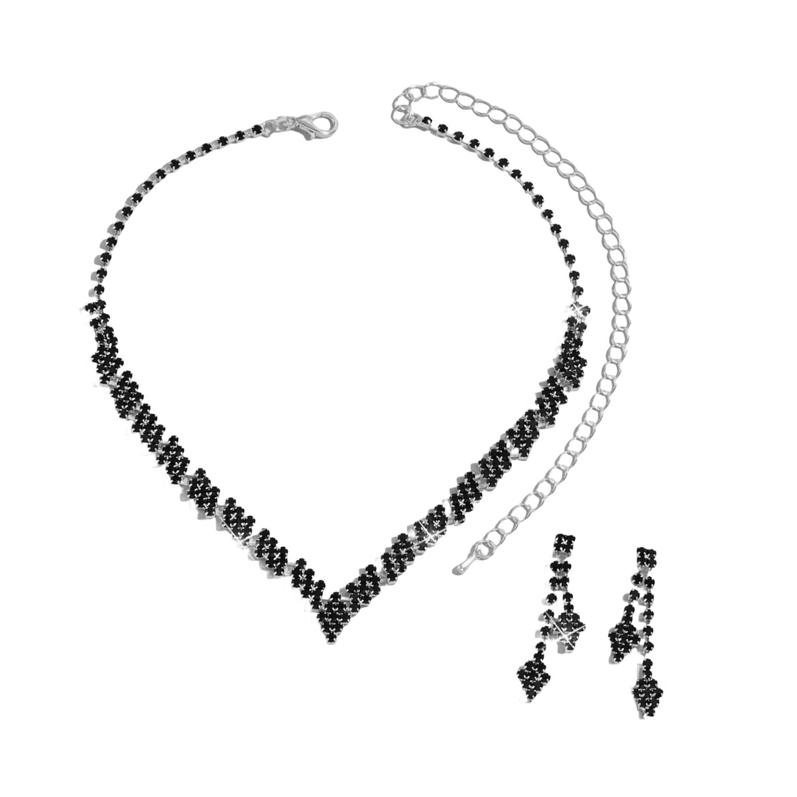 

Elegant Crystal Rhinestones Bridal Jewelry Set Handmade Necklace and Clip Earrings Stylish Accessories for Evening Wear