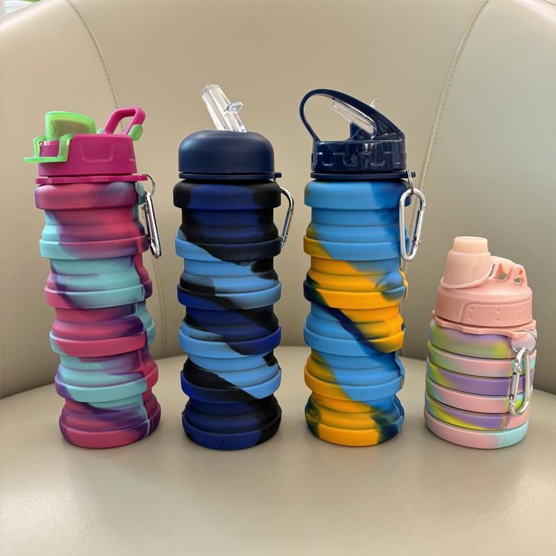 Portable Collapsible Silicone Travel Water Bottle 500ml Hiking Camping Gym Outdoor Sports