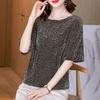 Mom Wears Bright Silk Short-sleeved T-shirt  Women with Large Size Loose Versatile Fashionable Temperament Base Shirt