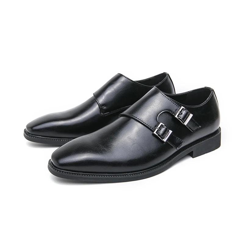 Fashion Mens Buckle Loafers Business Leather Casual Shoes High Quality Slip On Driving Shoes Dress Pointed Shoes Moccasins Plus Size 46