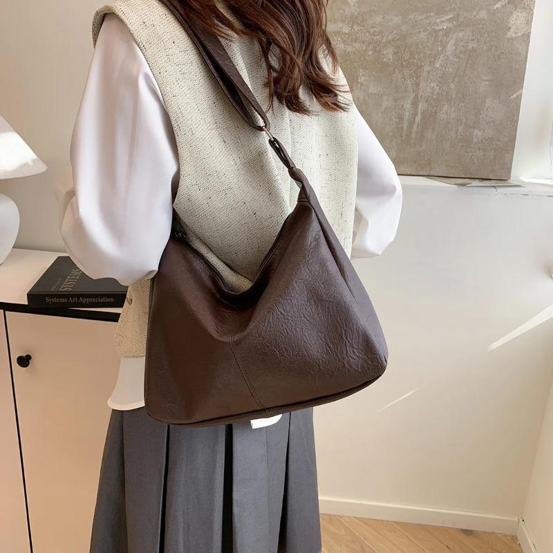 Retro PU Leather Crossbody Bag, Women's Fashiable Commuting Casual Tote Bag, Large Capacity Versatile Handbag Shoulder Bag