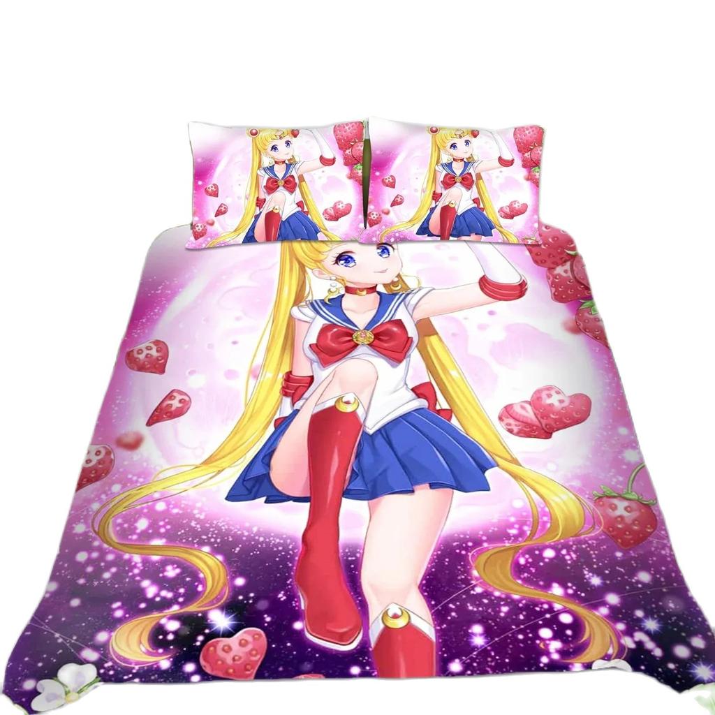 Kawaii Anime Sailor Moon Bedding Set Beautiful Girl Duvet Cover Girls Pink Quilt King Queen Twin Comforter Set With Pillowcase