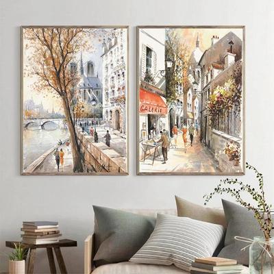 Paříž pouliční malba na plátně Severská krajina Plakáty a obrazy Scenérie Cuadros Wall Art Obraz do obývacího pokoje Dekor Bez rámu