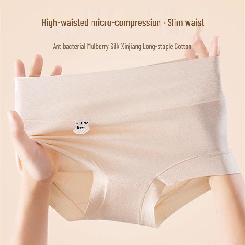 5A Xinjiang Long-staple Cotton High-Waisted Women's Tummy Control Seamless Breathable Plus Size Briefs.