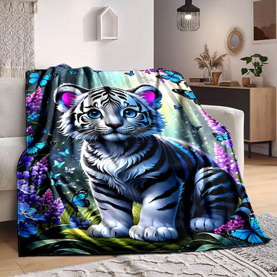 1pc Tiger Cub Blanket Lightweight Flannel Blanket Throw Blanket For Sofa, Bed, Travel, Camping, Livingroom, Office Yy251015188