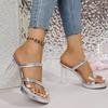 Fashion Women's Concise Super High Heel Sandals  Women Transparent Square Heel Round Toe PVC Slippers Summer Plus Size Platform Slides