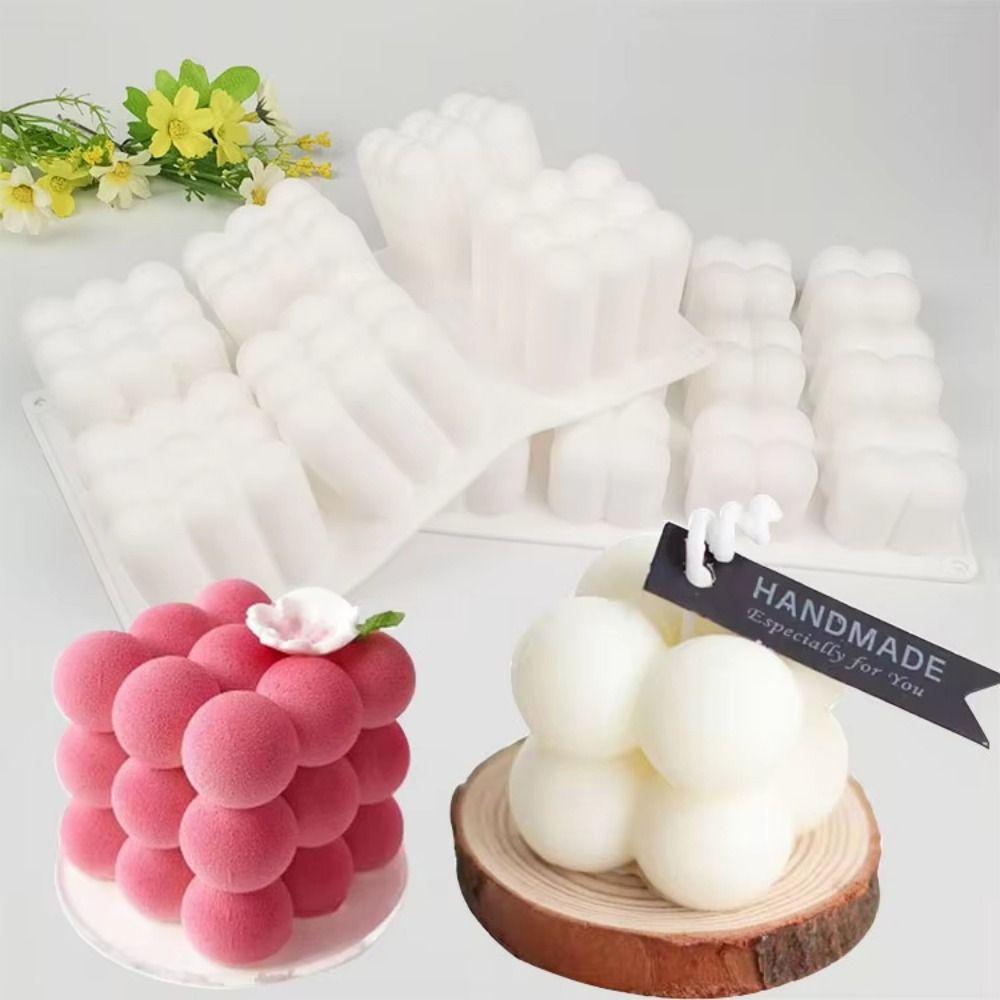 3D Cube Shape Silicone Candle Mold Large Bubble Ball Baking Molds Chocolate Making
