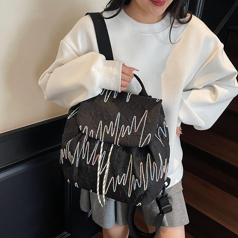 Korean Lightweight and Simple Double Shoulder Women's Bag Fashion Contrasting Color College Student Pastoral Shoulder Bag Large Capacity Summer New Mo