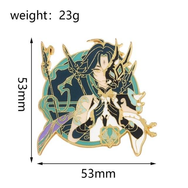 Game Genshin Impact Xiao Hu Tao Ganyu Morax Zhongli Barbatos Venti Cosplay Brooch Pin Badge Metal Prop Decorate