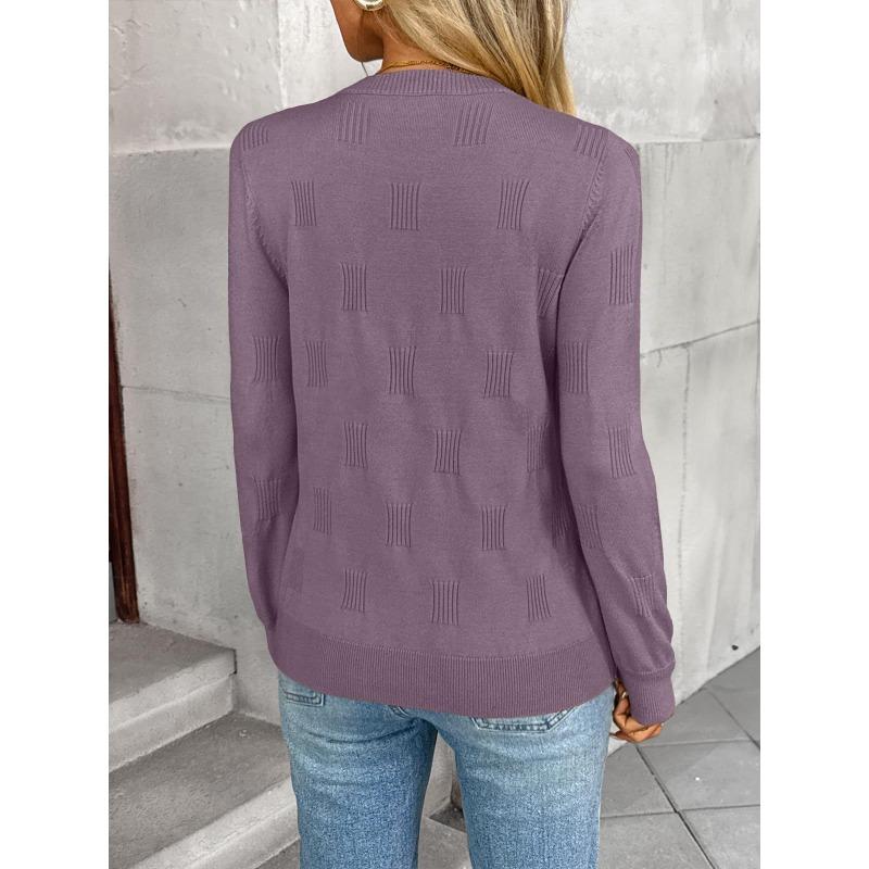 Women S Casual Knitted Pullover Sweater Round Neck Long Sleeve Solid Color