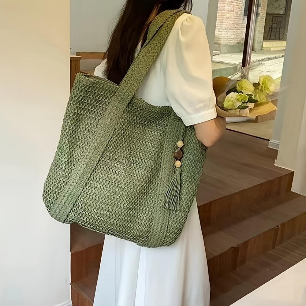 Fashionable Straw Woven Bag, Handmade Woven Bag, Large Capacity Single Shoulder Tote Bag, Beach Vacation Beach Bag