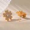 Creative Flower Shape Zircon Inlaid 18k Gold Plated Copper Stud Earrings For Women