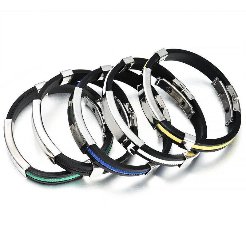 Bracelet Button Cuff Bracelet Stainless Steel Rubber Wristband Men's Women's New