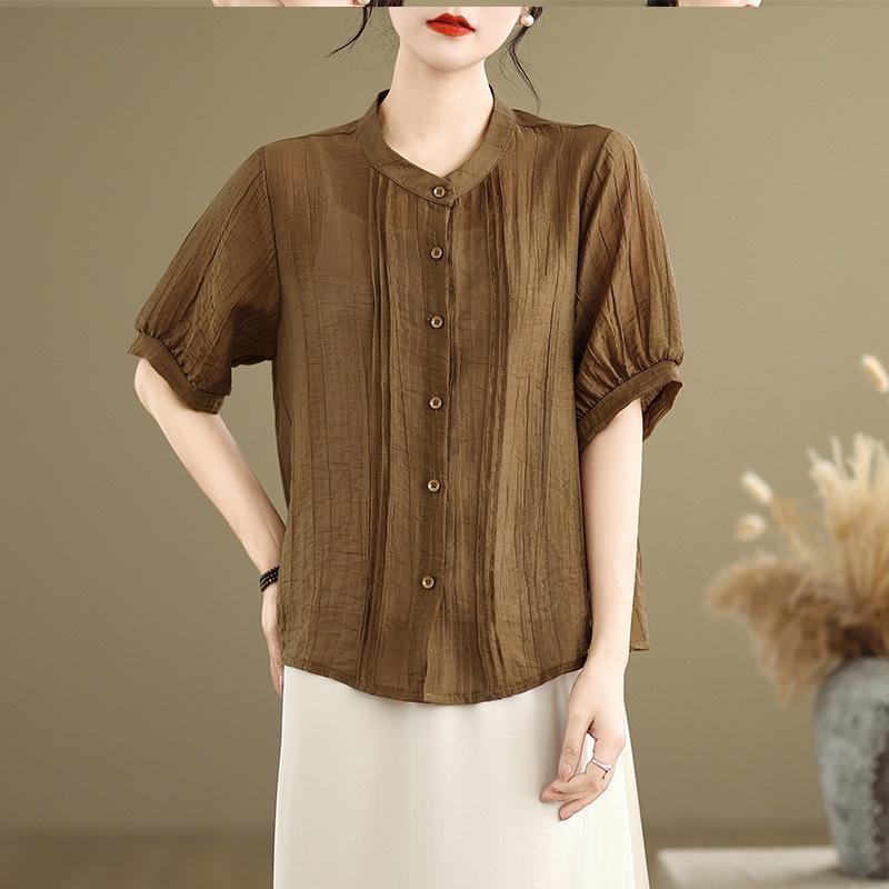 

Большой размер, свежий и свободный темперамент, однотонный однобортный кардиган, женская тонкая универсальная рубашка с короткими рукавами из хлопка и льна 2XL