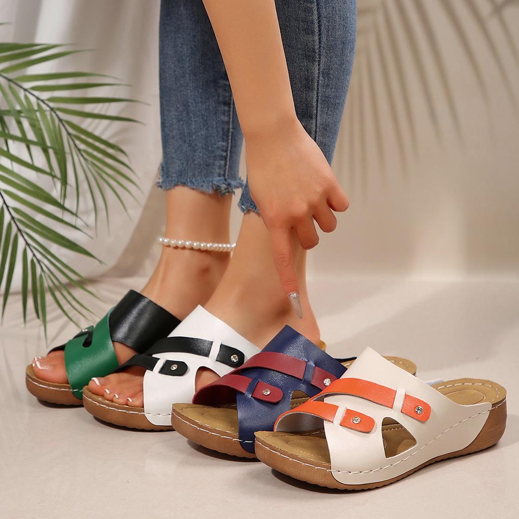 Fashion 2025 New Women Wedge Slippers Premium Orthopedic Sandals Open Toe Vintage Slippers Anti-slip Leather Casual Shoes Slides Women