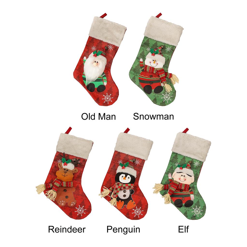 3D Design Red-Green Xmas Stocking 18In Hanging Xmas Stocking Xmas Gifts Candy Bag for Family Holiday Christmas Party Decoration