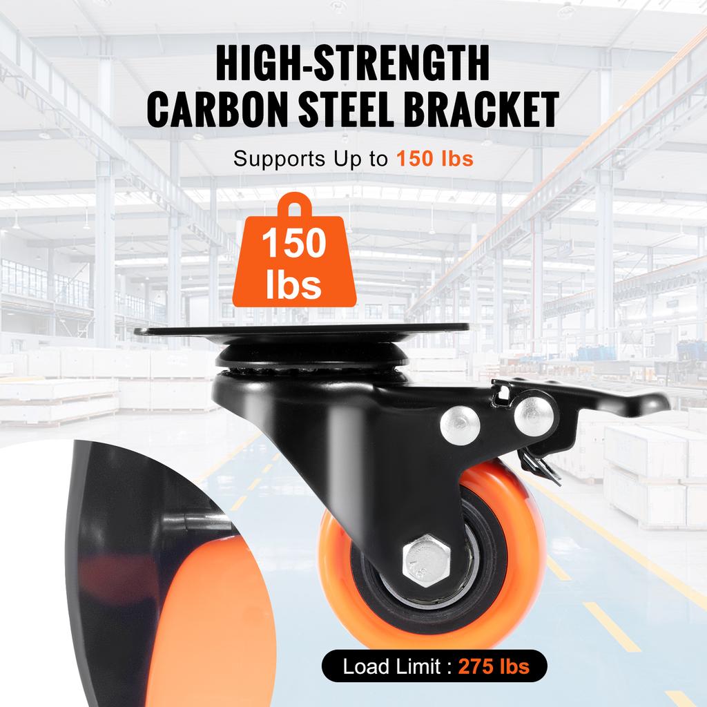 SucceBuy 2/3/4/5/6-inch Swivel Plate Casters Set of 4 with Security Dual Locking PVC Caster Wheels for Cart Furniture Workbench