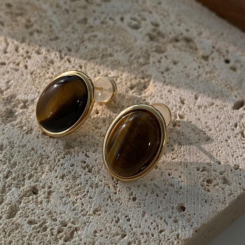 Geometriske ovale øredobber med stift, vridd kantdesign, premium følelse øredobber, middelalderske vintage franske retro øredobber