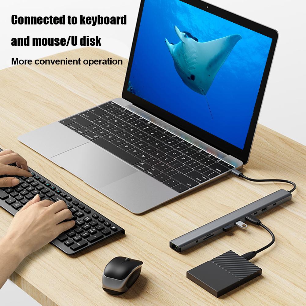 10 in 1 USB-C Docking Station Triple Monitor USB 3.0 5Gbps USB Hub Dock Multiport RJ45 Gigabit Ethernet 3.5mm AUX for Macbook PC