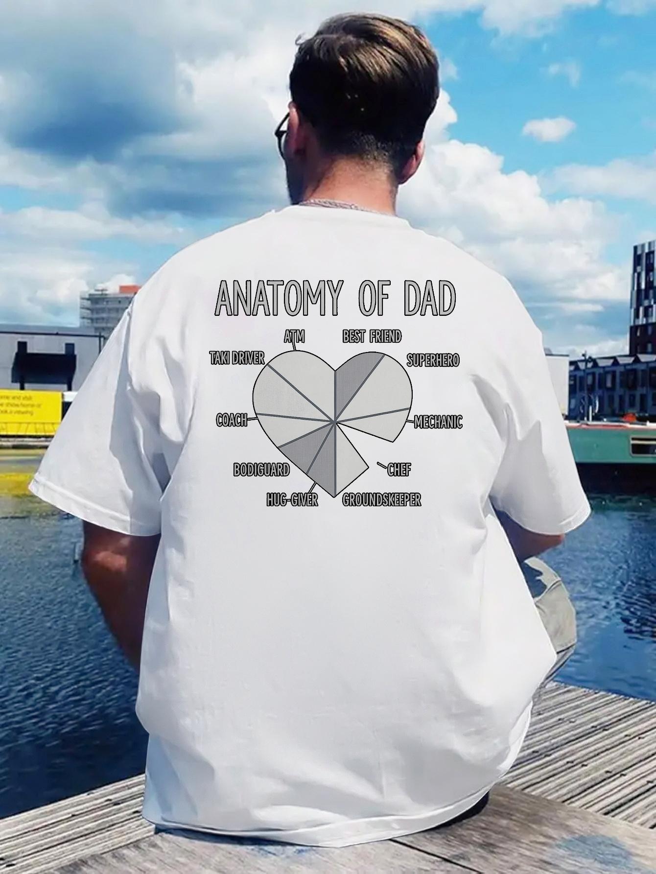 

Funny Dad Anatomy Graphic T-shirt - White Shirt with Back Print - Lightweight Polyester Summer Tee for Fathers Day Gifts XXXL