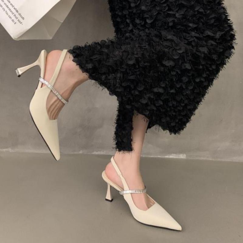 Fashion High Heels Summer 2024 Diamond Footwear Ladies Shoes Sandals for Women Rhinestones Heeled Pointed Toe Pumps Daily  Korea Casual