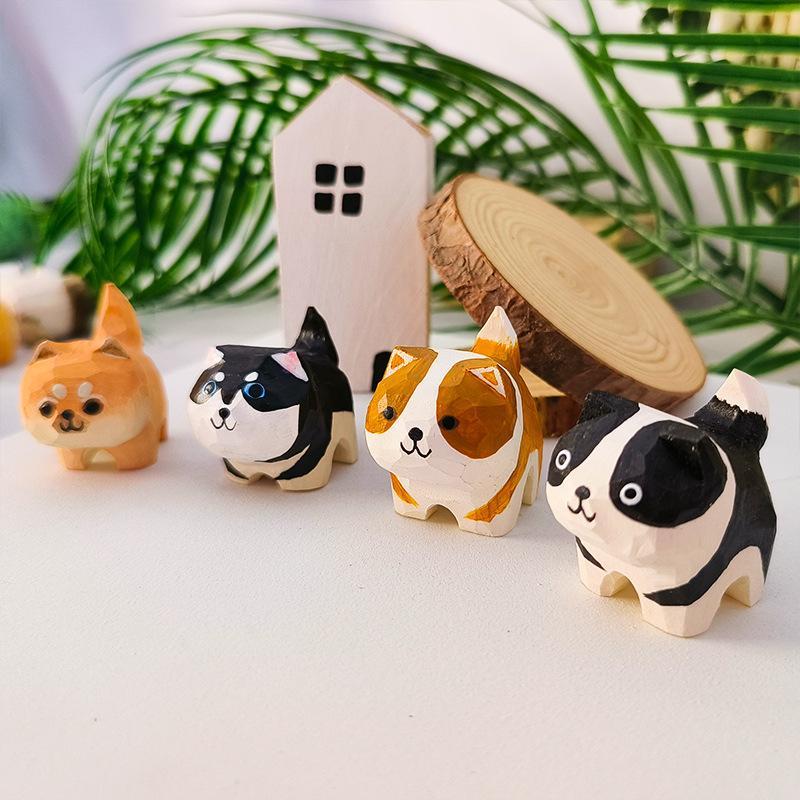 Aesthetic Wooden Cat Figurine Mini Cute Kitten Ornament for Bedroom Desktop Bookshelf Home Decor Unique Gift for Friends