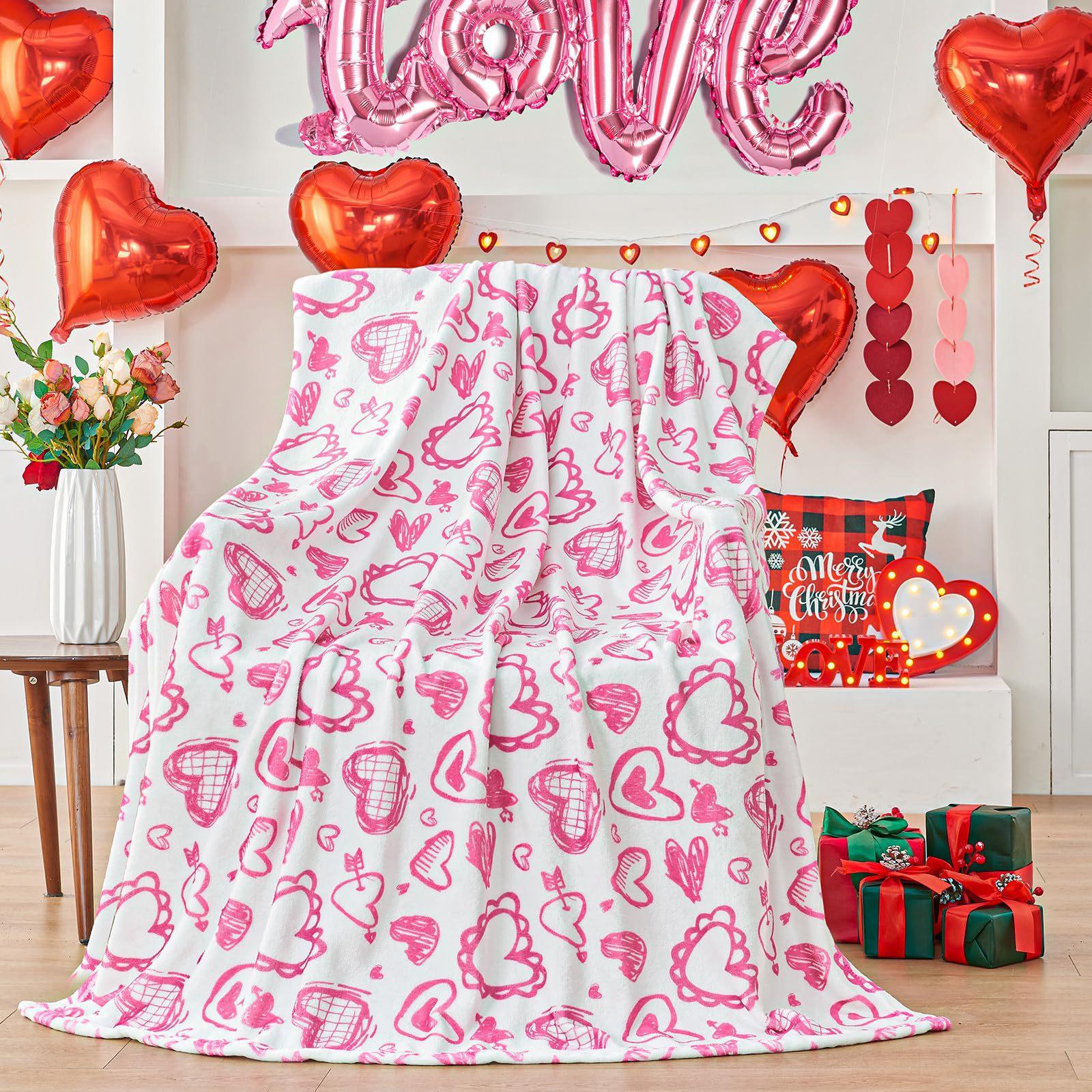 

Pink heart-shaped pattern Printed Blanket for Sofa Bed Travel Camping Living Room Office Conditioning Blanket 75x90cm