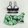 2025 European and American Style Girls' Three-Piece Printed Bikini Swimsuit