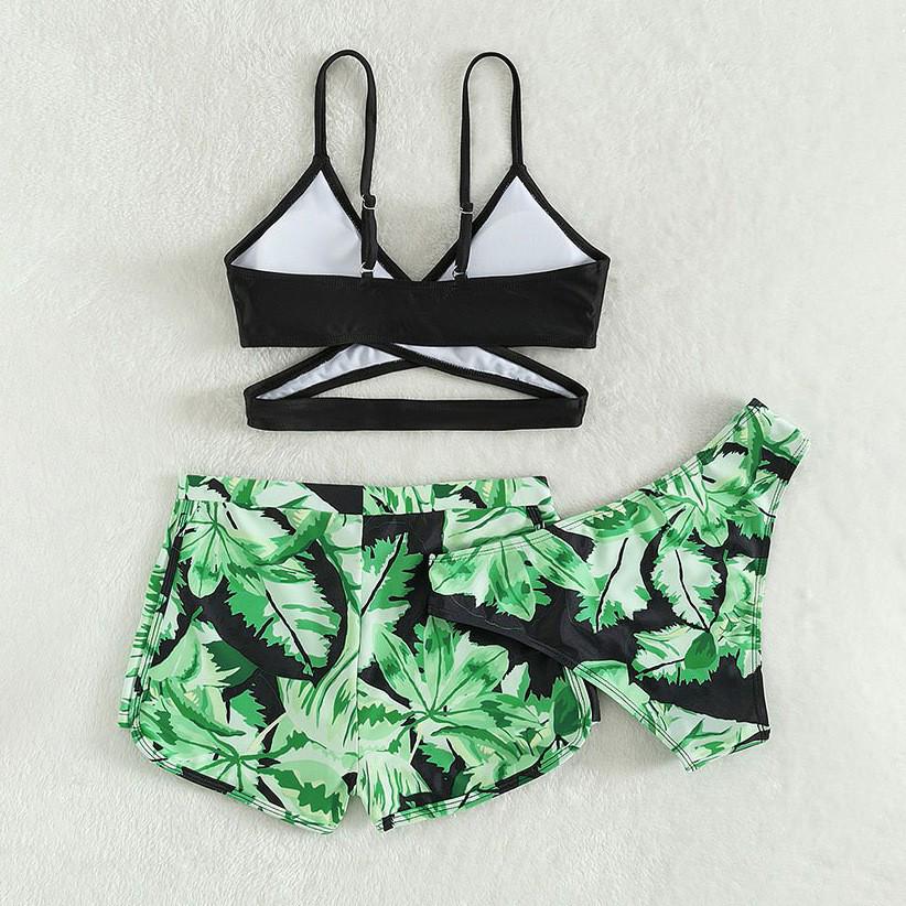 2025 European and American Style Girls' Three-Piece Printed Bikini Swimsuit