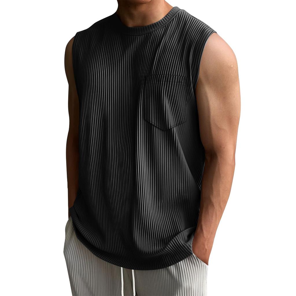 Men's Summer Color Stripe Pocket Sports Vest Men's Sports Casual Vest