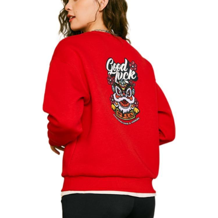 Anta Sweatshirts Women's Rich Red Crew Neck Moderate Regular Unisex 162318737-2