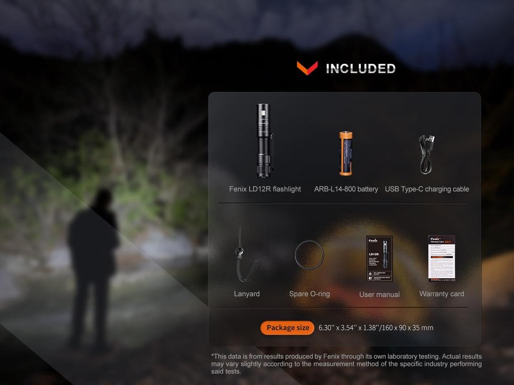 Fenix LD12R Wiederaufladbare LED-Taschenlampe 600 Lumen Spotlicht 100 Lumen Seiten-Flutlicht 186m Bis zu 16 Stunden Magnetischer Taschenclip 14500 Akku Enthalten AA