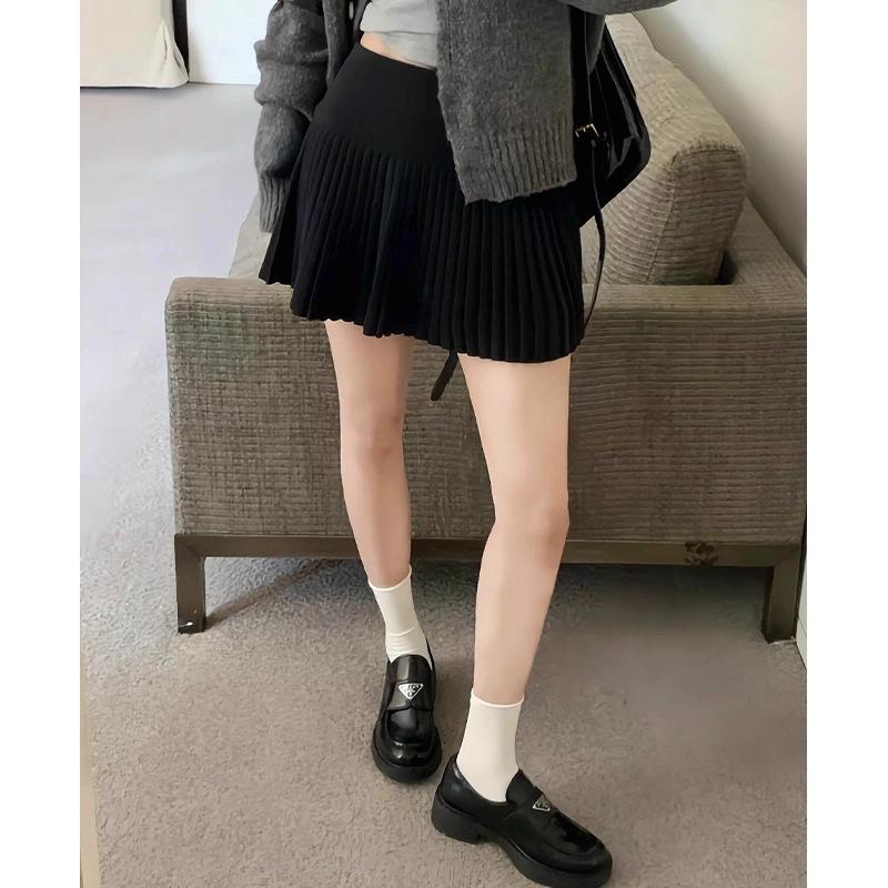 Women s Petite High-Waist Woolen Pleated A-line Skirt - Spring/Autumn 2026 Collection S (80-115 jin) чёрный