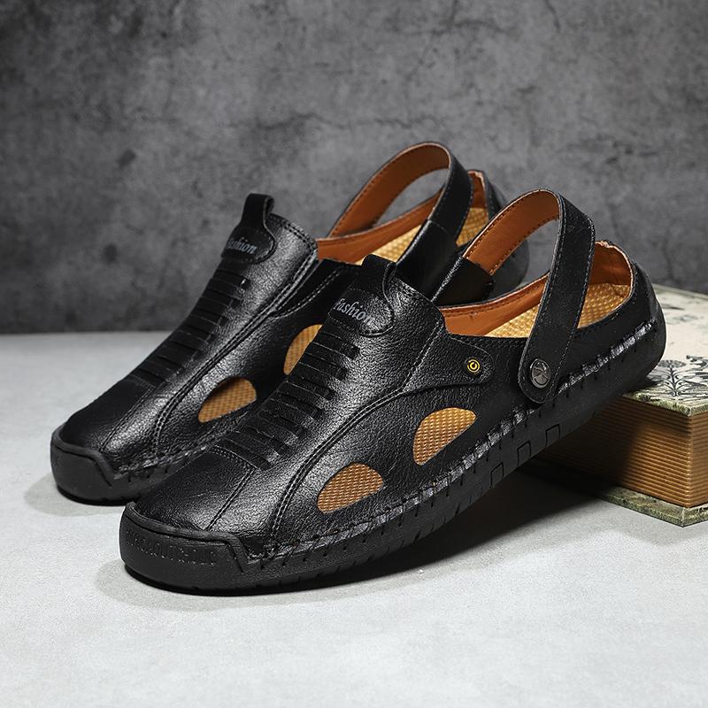 Übergröße Handnähen Herren Leder Ausgeschnitten Strand Sandalen Mokassins Herren Freizeitschuhe
