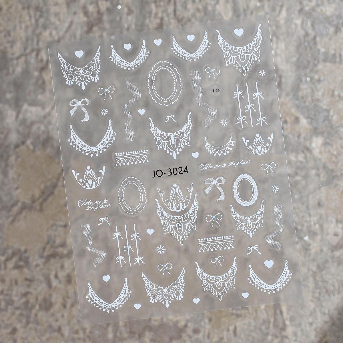 Retro French Bow Black & White Heart Lace Nail Stickers