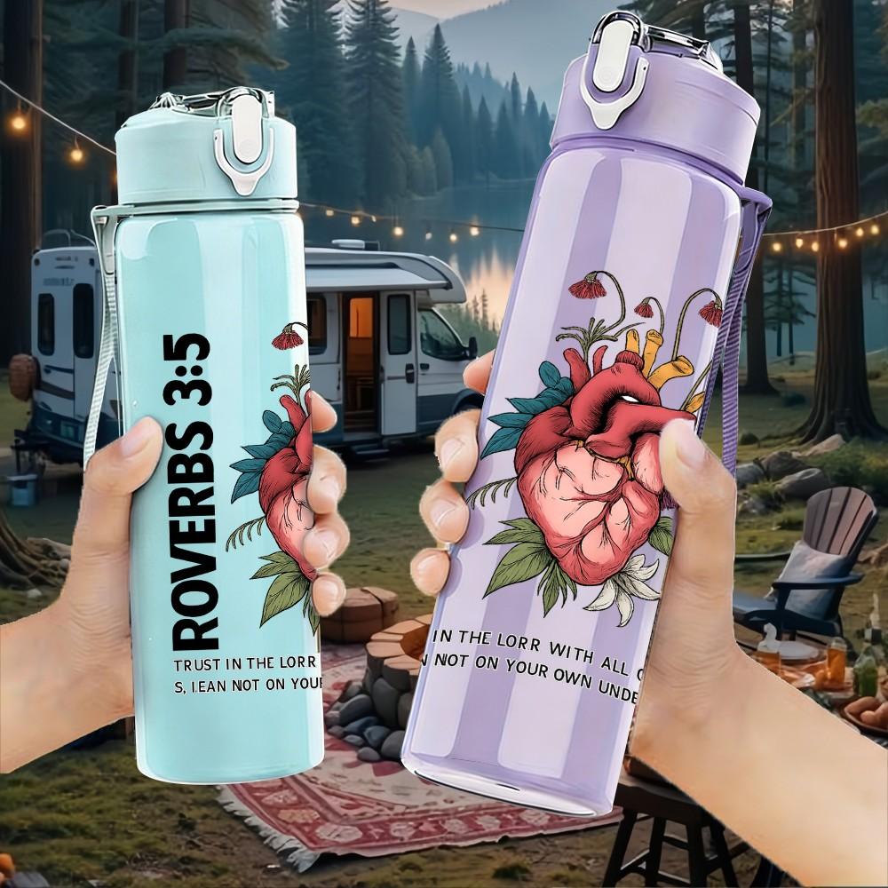 1PC Rovers 35 Heart Floral 750ml Color Plastic Sports Water Bottle Leakproof Flip Straw Lid Suitable for Sports Office Home Use