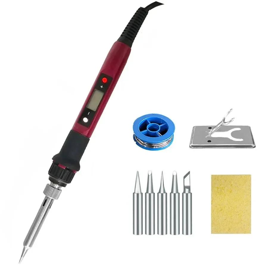 80W Digital Soldering Iron Kit Adjustable Temperature Welding Pen With LCD Display Home Repair Maintenance Tool Red Black