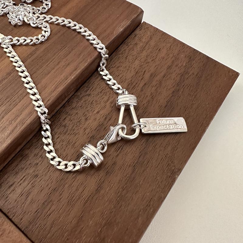 S925 Sterling Silver Niche Design Side Necklace Korean Fashionable Texture Simple Personality Collarbone Chain