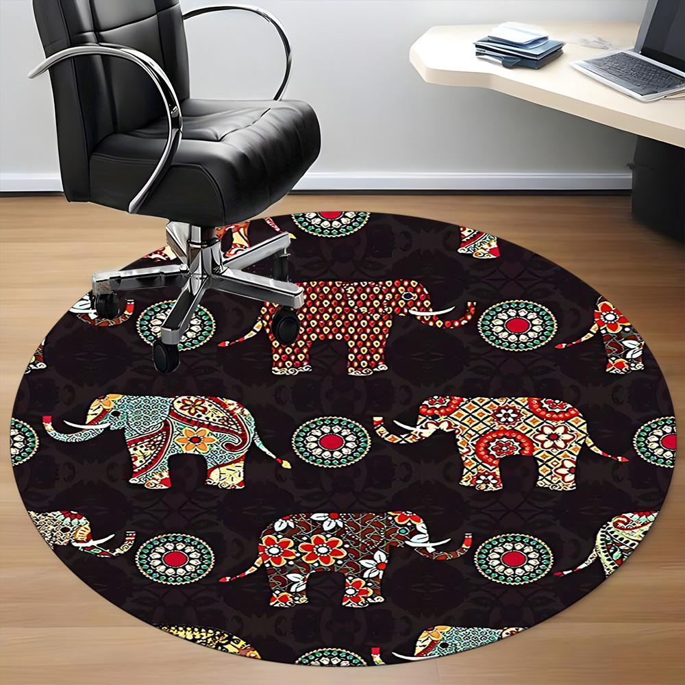 1PC Elephant Mandala Office Round Area Rug, Mat Suitable For Office, Under Office Chairs Bedroom Living Room Home Decor, Room Deco