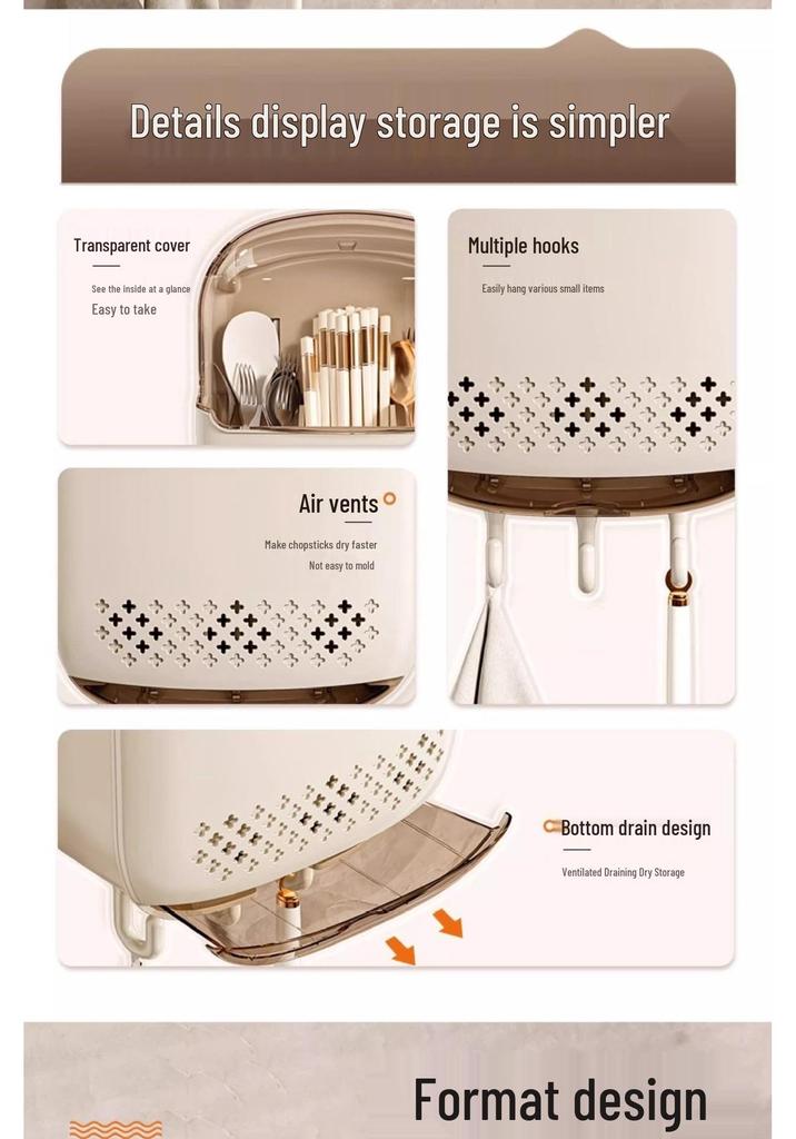 Wall-Mounted Chopstick & Spoon Storage Box with Draining Rack - 2026 Model for Home Kitchen