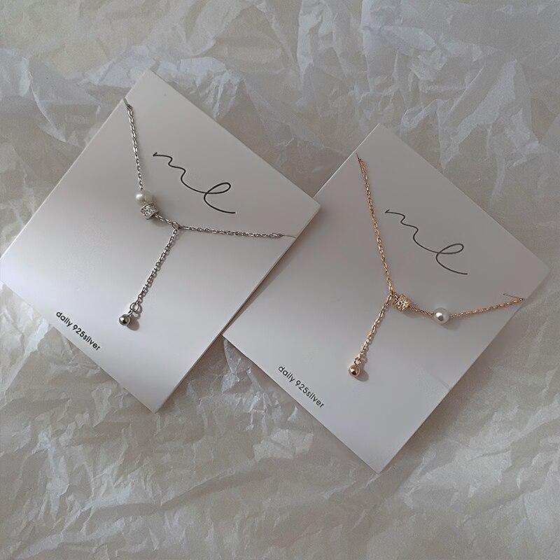 925 Sterling Silver Zircon Beads Tassel Necklace for Women Temperament Pearl Clavicle Chain Wedding Jewelry