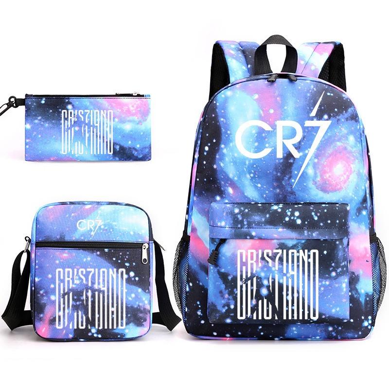 

Fashionable Cr7c Teenager Backpack Set With Pen Bag Wholesale Sky Blue Pattern